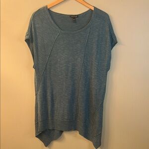 Eileen Fisher Blue/Green Organic Linen Cotton Asymmetric Tunic Top - XL